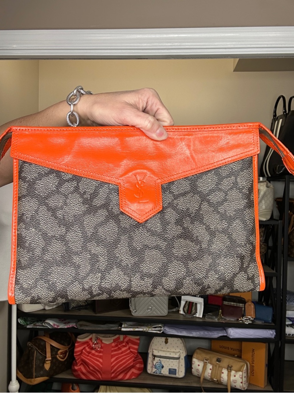 Vintage YSL Yves Saint Laurent Abstract Print Coated Canvas Zip Top Clutch